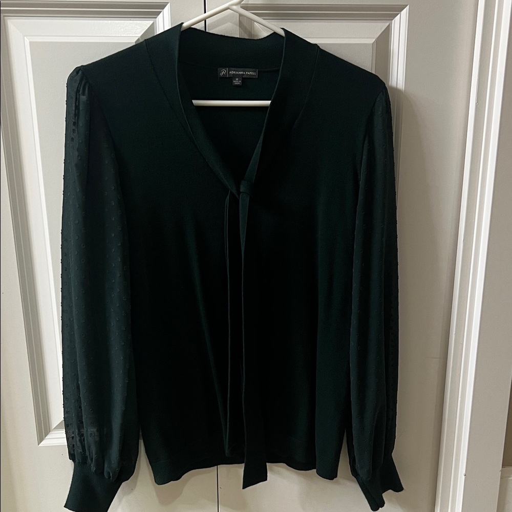 Adrianna Papell Dark Green Blouse with Tie-Neck